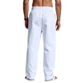 thumbnail image 4 of GrmtClth Men's Linen Pants Loose Fit Wide Leg Trousers Lightweight Drawstring Waist Casual Beach Pants with Pockets White 2XL, 4 of 4