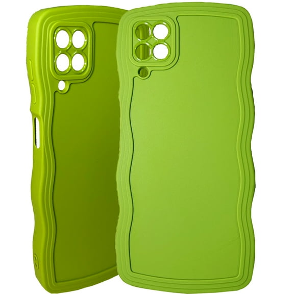 for Samsung Galaxy A12 Curly Wave Frame Shape Soft Case Candy Color Camera Lens Protection Slim Shockproof Phone Case Cover For Galaxy M12 6.5 Inch(Green)