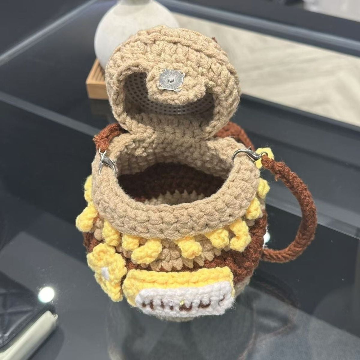 6"x4.7"Lovely Creative Cute Honey jar-shaped Shoulder Storage Crochet Drawstring Bags for Small Cotton Handbag, Coin Purse Pouch, Knitting Change Wallet, Earbuds Protective Case, Gift