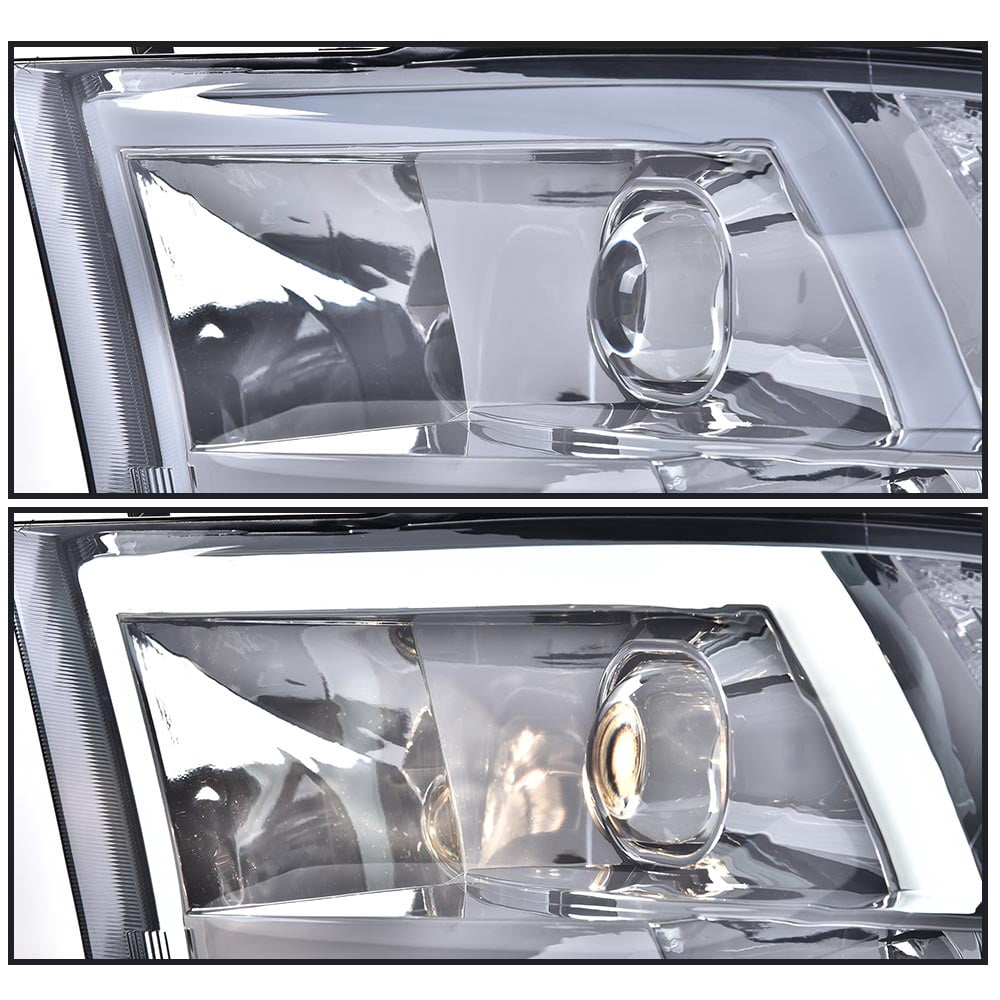 PIT66 LED Headlights Fit for 2009-2012 Dodge Ram 1500 2500 3500 (Only Fits for Quad Headlamps Models) Headlamp Assembly Smoky Lens Chrome Housing Clear Reflector