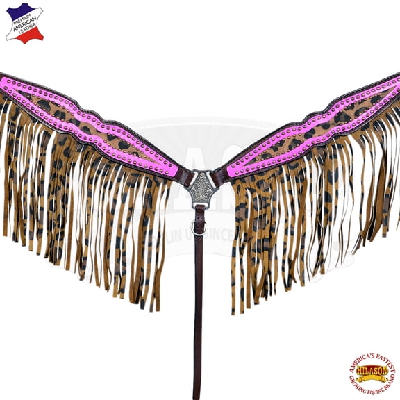 82BH Western Horse Breast Collar Tack American Leather Pink Cheetah Hilason