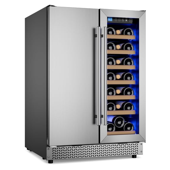 AVAHUM 24 Inch 21-Bottle & 88-Can Hybrid Door Dual Zone Wine and Beverage Refrigerator, Under Counter Built-In Fridge, Round Handle
