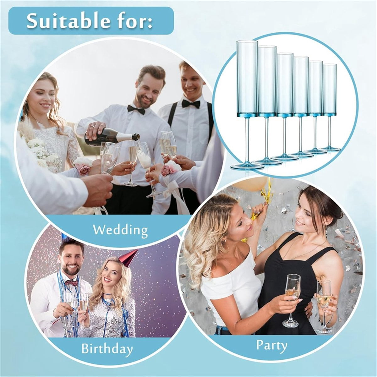 Champagne Flutes 6 OZ Square Champagne Glasses Stemmed Coupes Reusable Wedding Toasting Glasses 12 Pack Transparent