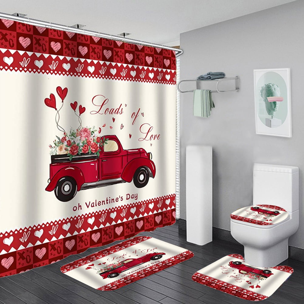 Valentines Day Shower Curtain Set with Non-Slip Rug, Toilet Lid Cover ...