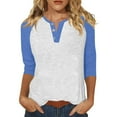 thumbnail image 1 of ManxiVoo Haut Décontracté pour Femmes Col en V Manches 3/4 avec Boutons et Manches Raglan pour L'Été Taille G Bleu Ciel, 1 of 5