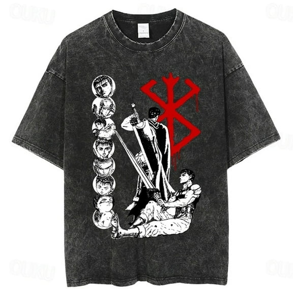 Berserk Men's Cotton Summer T-Shirts Vintage Tee Loose Fit Short Sleeve Casual Tshirts for Men Women XL