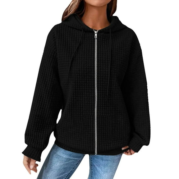 Duoif Womens Jacket, Ladies' Fashionable Casual Autumn and Winter Solid Color Loose Hooded Jackets for Women Black L