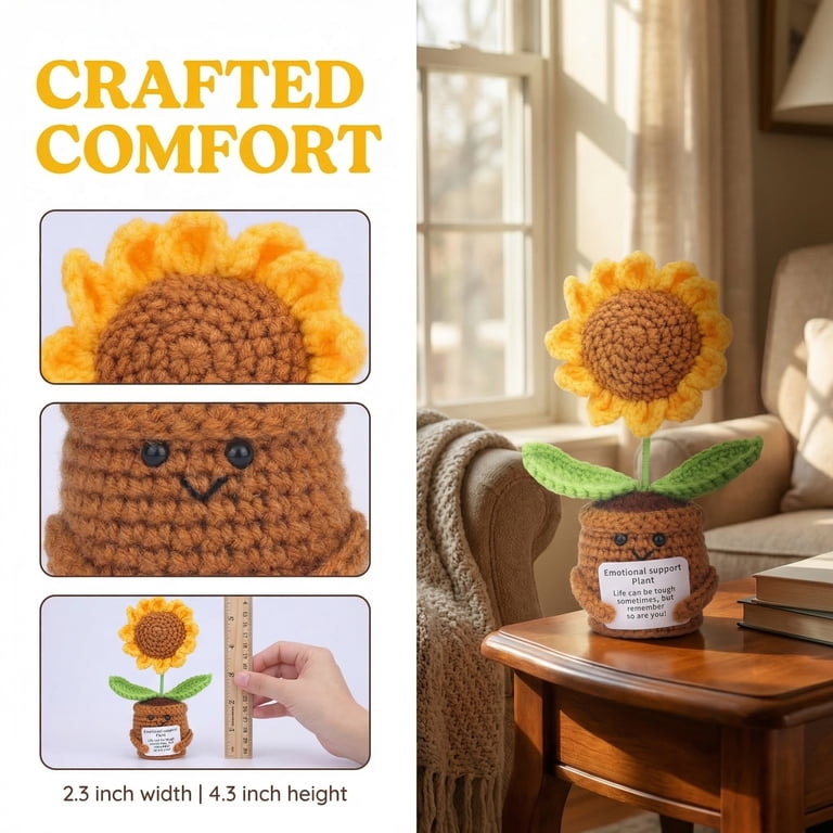 Unique Bargains Handmade Crochet Sunflower Potted Plant Sunflowers