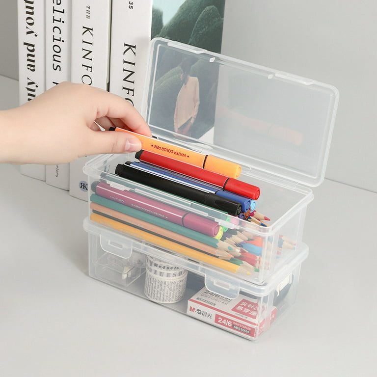 ✪ Clear Pencil Box Plastic Large Capacity Pencil Boxes with Lid Office  Supplies Storage Organizer Watercolor Pens School 