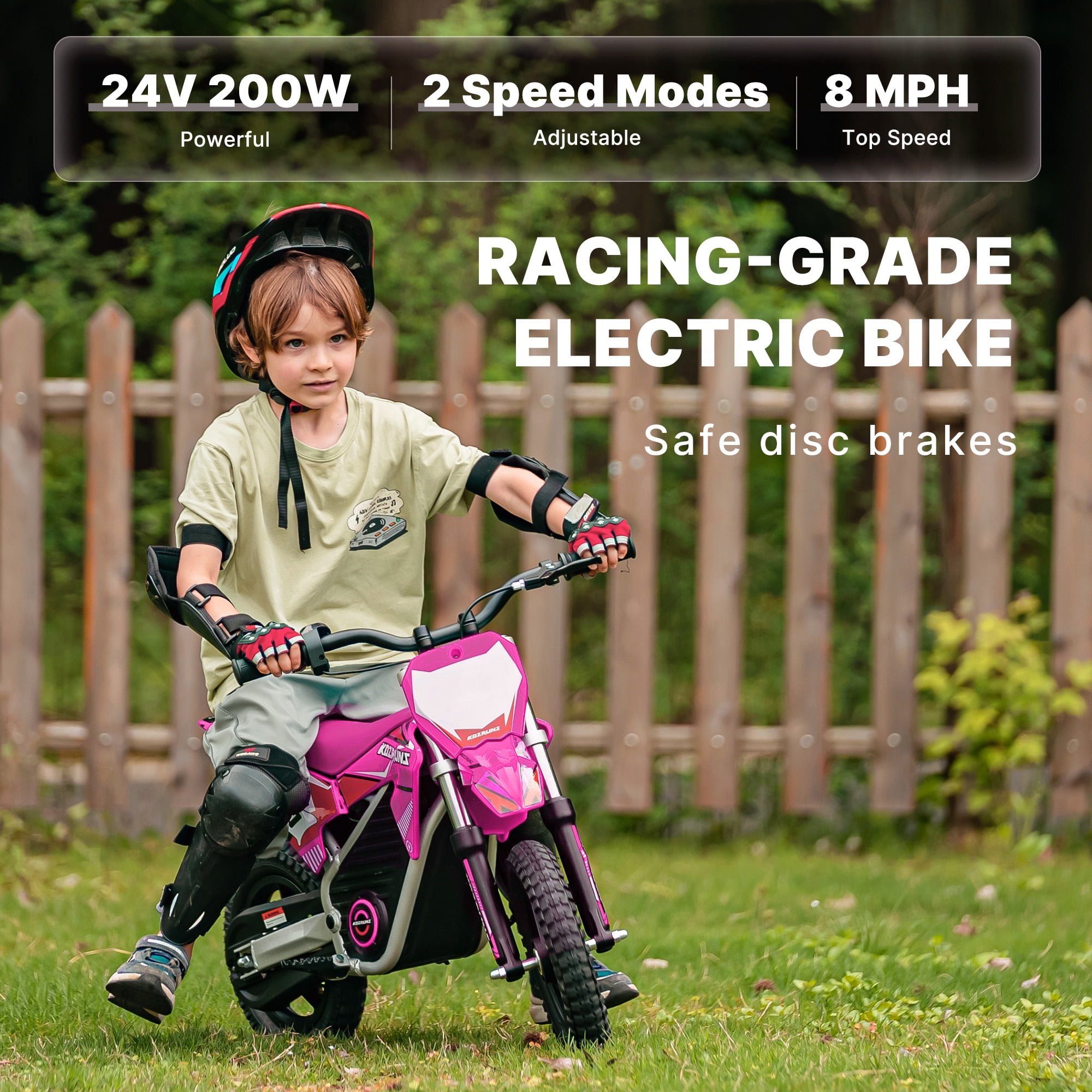 Electric Dirt Bike for Kids, Powerful Motorcycle for Ages 3-6, 24V 2.6Ah Lithium Battery, Dual Shock Absorption, 2 Speed Modes, Safe Disc Brake, 12Inch Off Road Tires Pink
