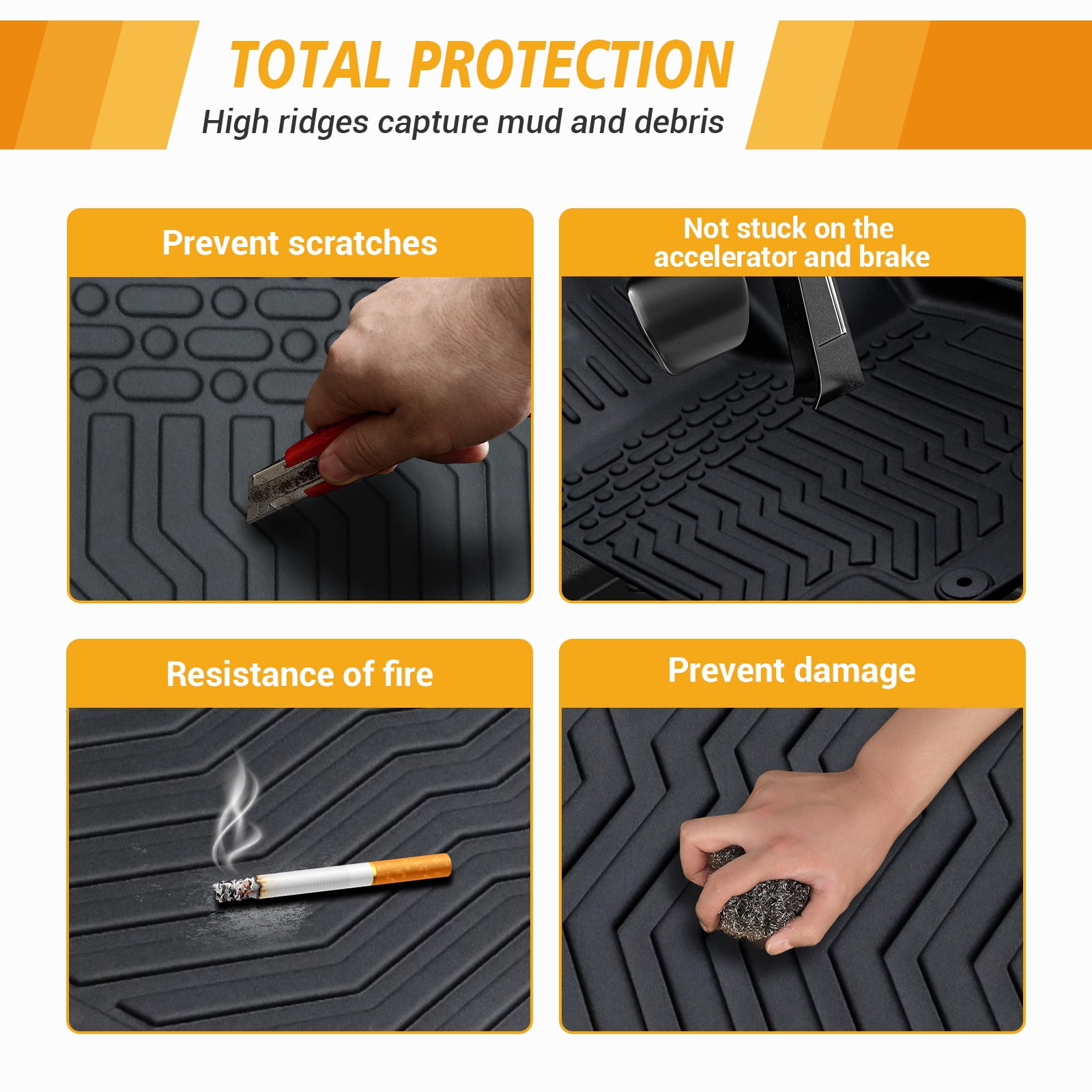 All-Weather Car Floor , Heavy Duty Rubber Liners, Front and Second Set of 3, Black-Car Floor Mats, All-Weather