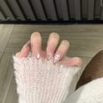 thumbnail image 1 of Early autumn light luxury handmade chic French nails, 3D glitter heart rhinestone pearl plaid. 10pcs M, tool kit included, JHA337 Lively Cat., 1 of 5