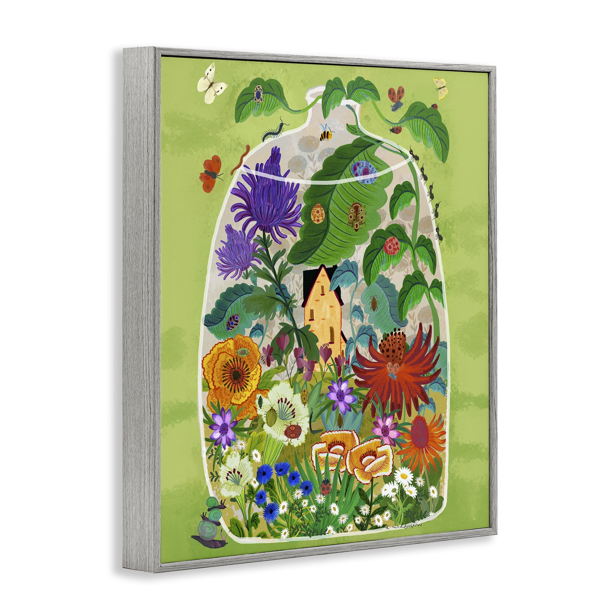 Stupell Industries Terrarium Bug Garden Gray Framed Giclee Art, design by Kay Widdowson