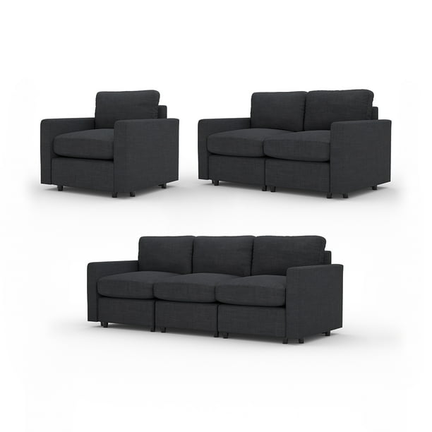 Set 3 piezas Adapti Sala + Sillón Seccional Modular + Love Seat Gris Carbón
