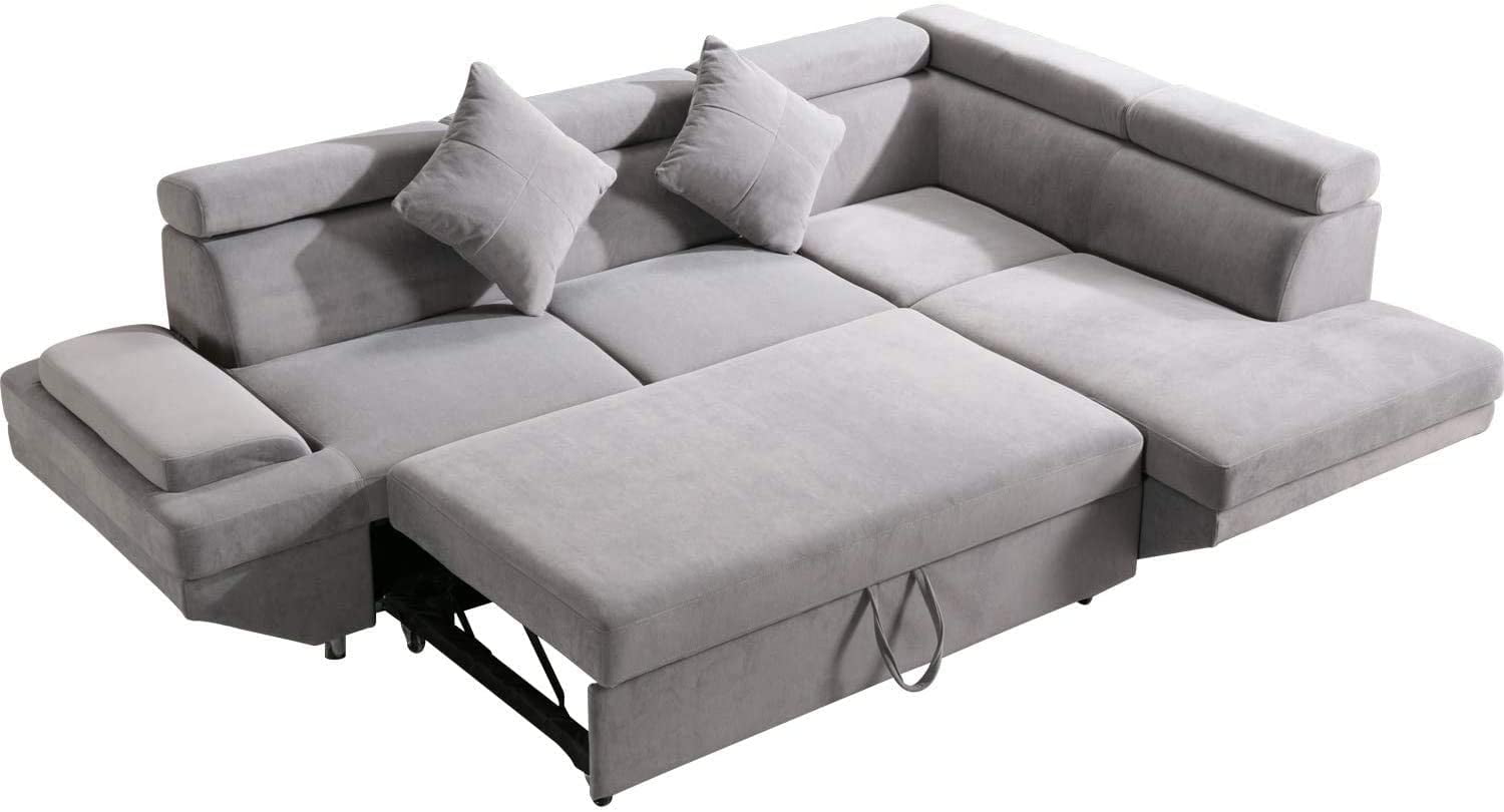 Fdw Sectional Sofa Gray Fabric, Sectional Couch Leather And Fabric