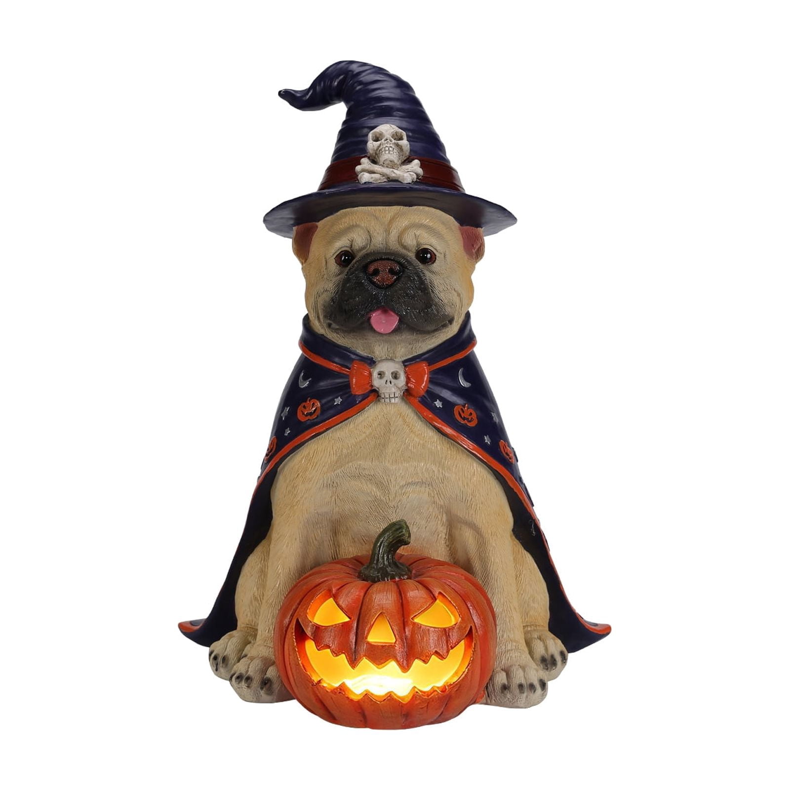 Alvantor Halloween Dog Decorations Bull Dog Figurine with Witch Hat & Pumpkin
