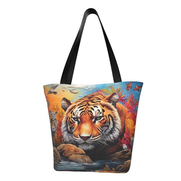 Matuu Sac à Main Coloré Plante Tigre pour Femmes Sac à Bandoulière Décontracté pour Travail Collège Voyage Affaires Magasinage