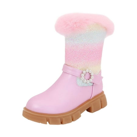 MEZZALL Child Boots Girls High Boots Fall Winter Rainbow Fashion Cute Outwear Cute Toddler Shoes  Pink  10.5-11 Years