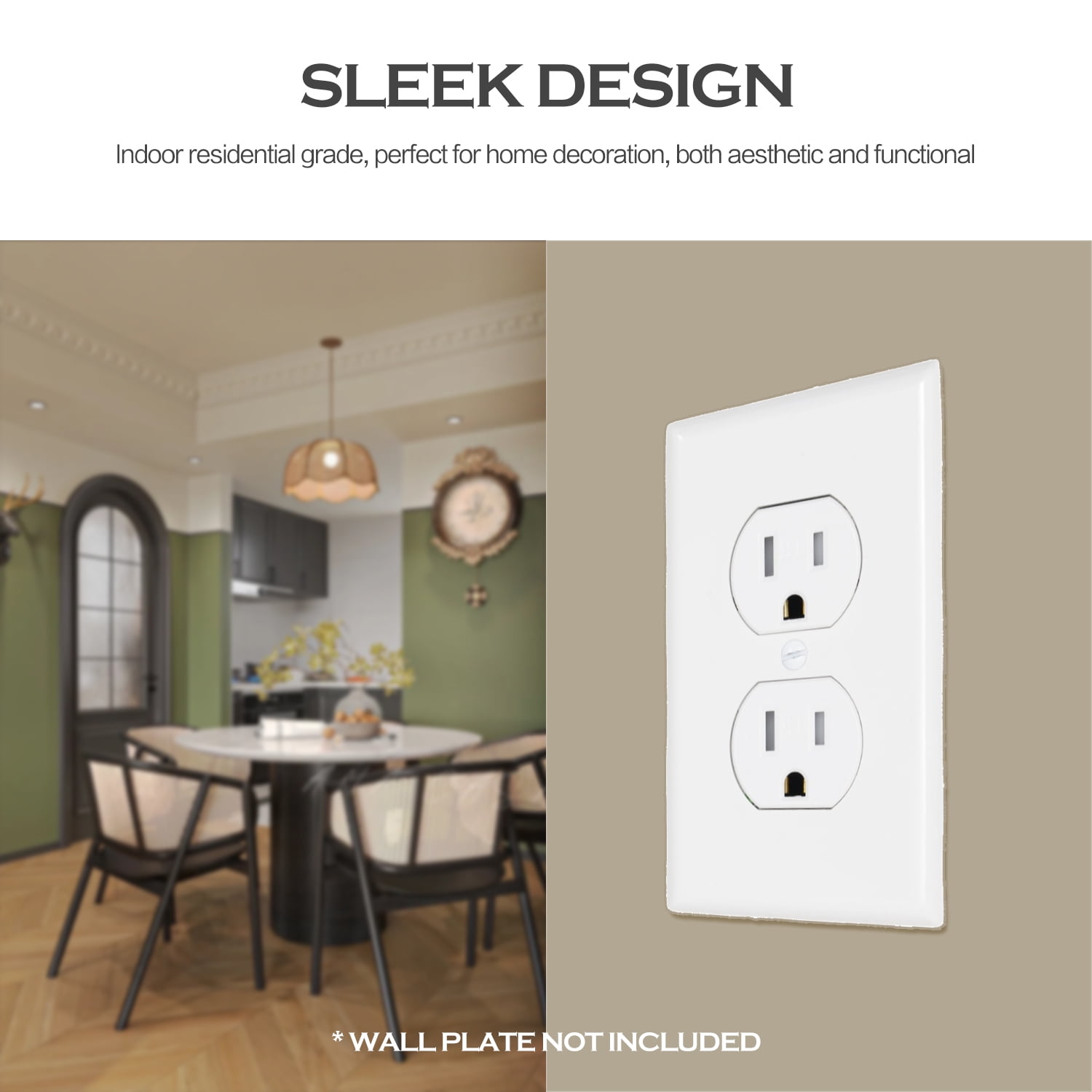 ENERGETIC Standard PC Duplex Outlet Receptacle, Tamper Resistant, 15A, 125V, 3-Wire, 2-Pole, Residential Grade White (10-Pack)