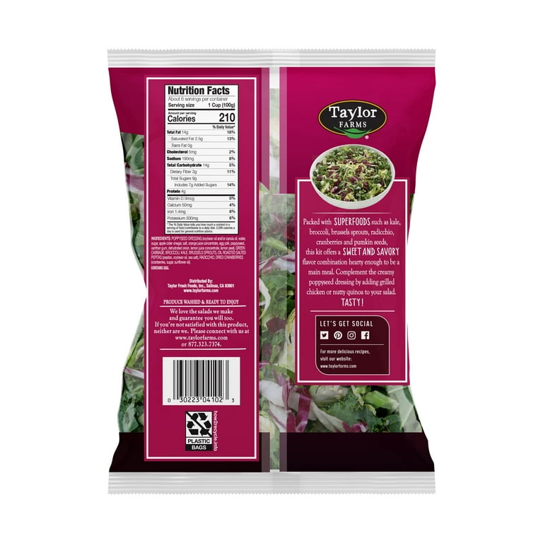 Taylor Farms Family Size Sweet Kale Chopped Salad Kit, 22 oz Bag, Fresh