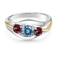 thumbnail image 2 of Gem Stone King 925 Sterling Silver and 10K Yellow Gold Round Persian Blue Moissanite and Red Rhodolite Garnet 3 Stone Ring for Women (1.24 Cttw, Size 7), 2 of 3