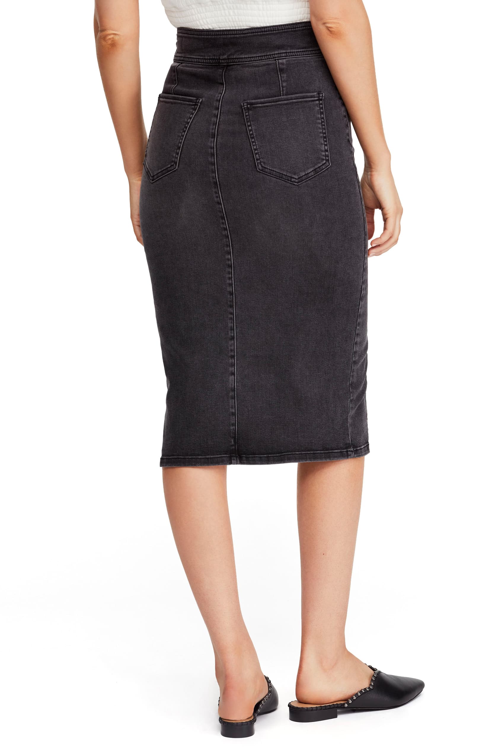 free people maddie denim midi skirt