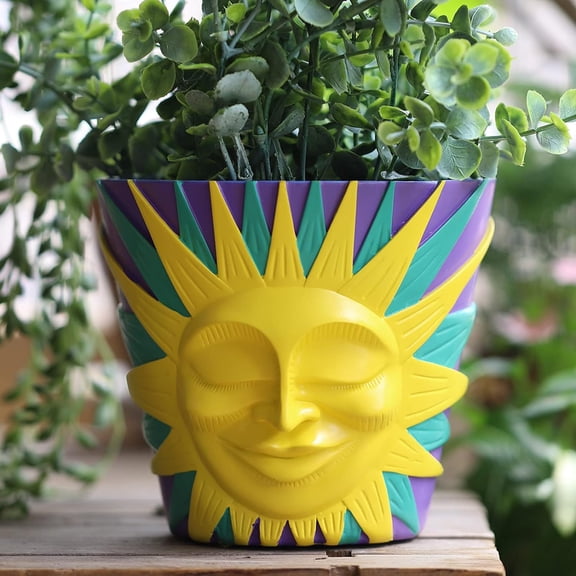 GUGUGO Sun Face Planters Pots Head Unique Head Planter with Drainage, Cute Flower Plant Pot for Indoor & Outdoor Plants, Funny Succulent Gardening Pots for Plant Lover Gifts (Purple ,5Inch)