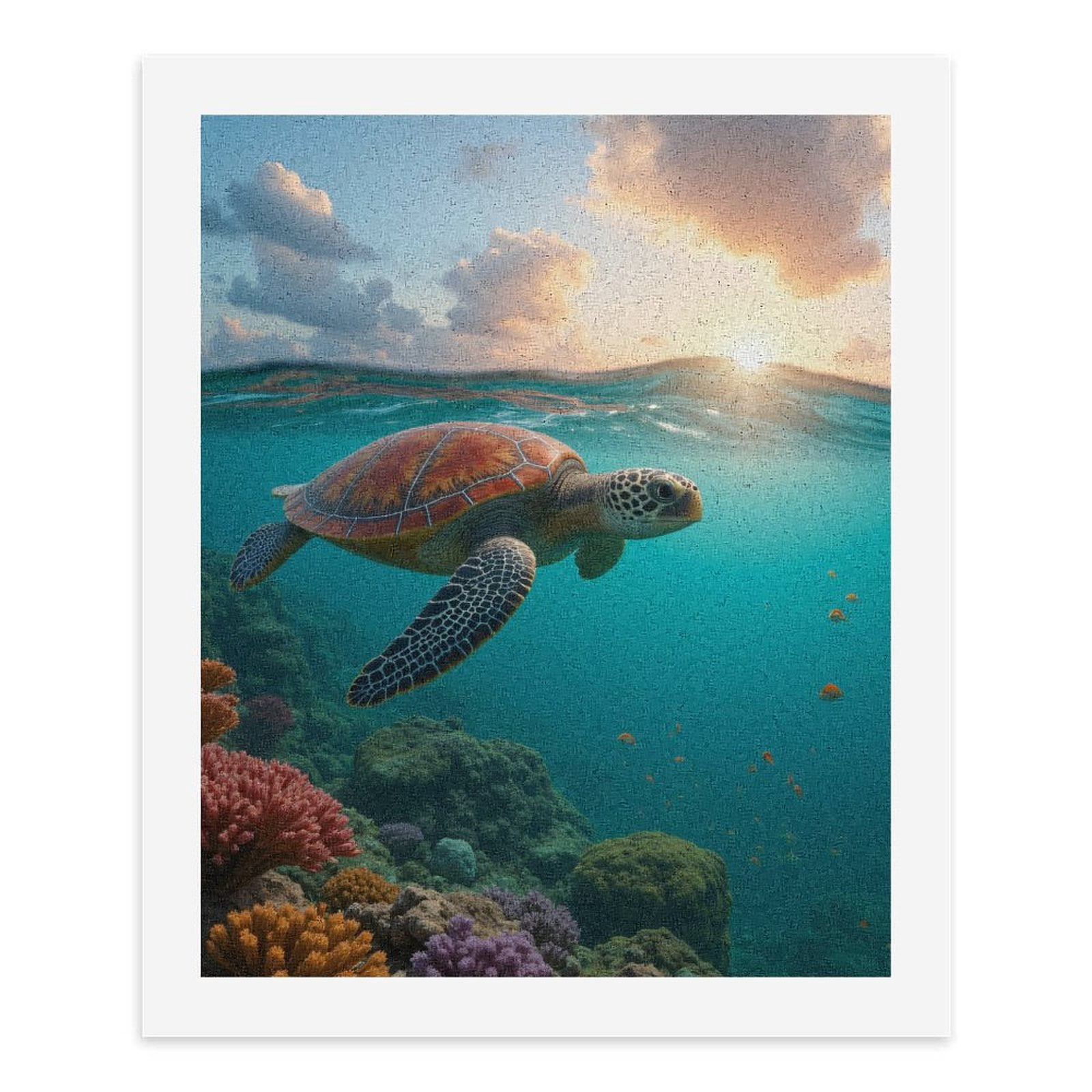 Paint By Numbers Kit for Adults Beginner - Sea Turtle Sunset Ocean View DIY Canvas Painting Kits for Adults, Frameless Paint By Number for Adults for Home Wall Decor 16x20 Inch