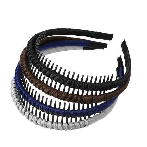 Unique Bargains 4pcs Teeth Comb Headband Tooth Comb Hair Hoop for Women Deep Brown Black Deep Blue Gray