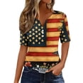 thumbnail image 2 of Lenago Women's Tops Ladies' Independence Day Printed Button Short Sleeved V-neck Top/shirt, 2 of 9