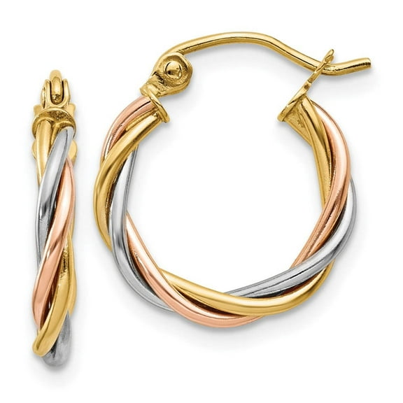 Primal Gold 14K Tri-color 2.5mm Twisted Hoop Earrings