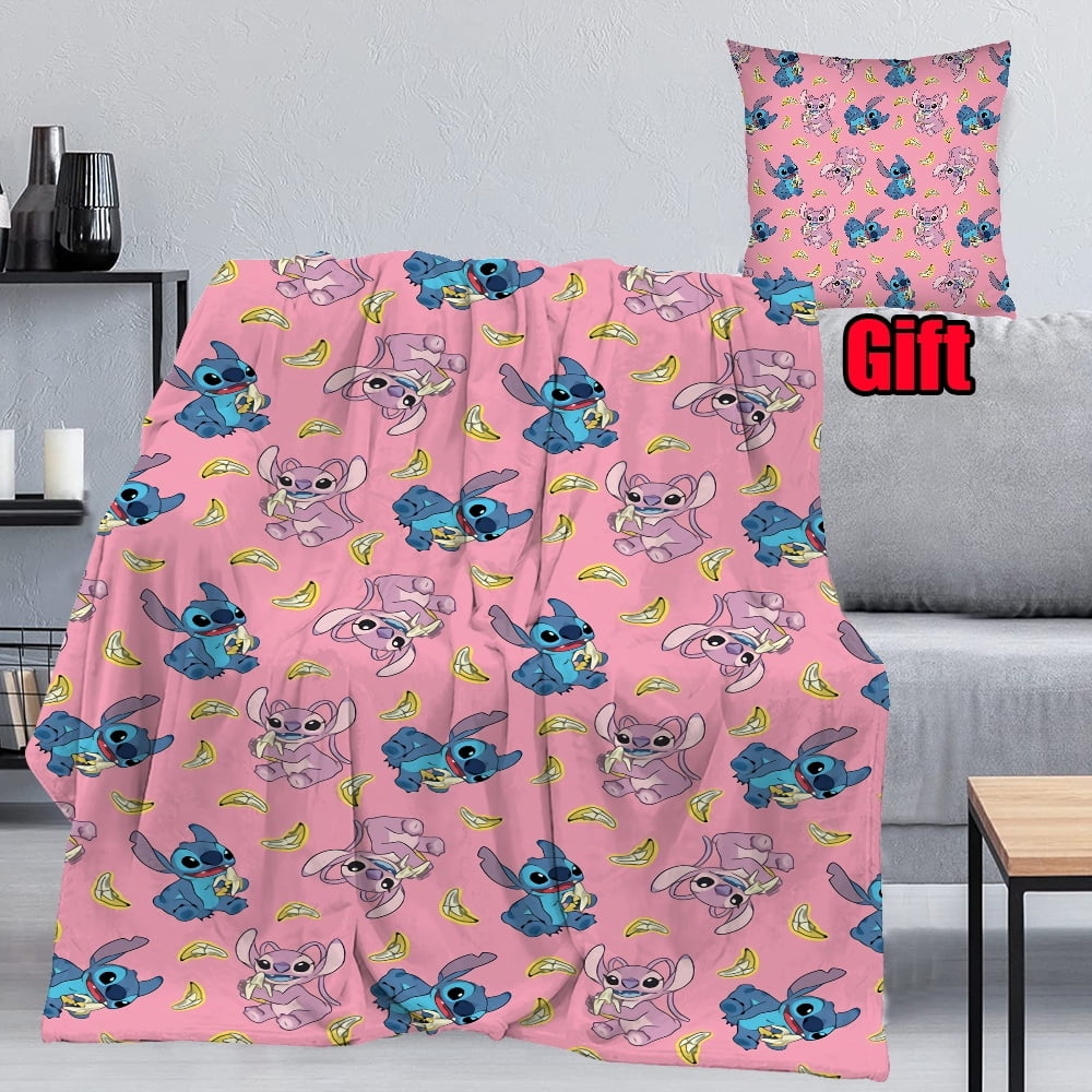 Disney Stitch Blankets With Pillow Cover Cozy Plush Blankets For Office, Bed, Sofa