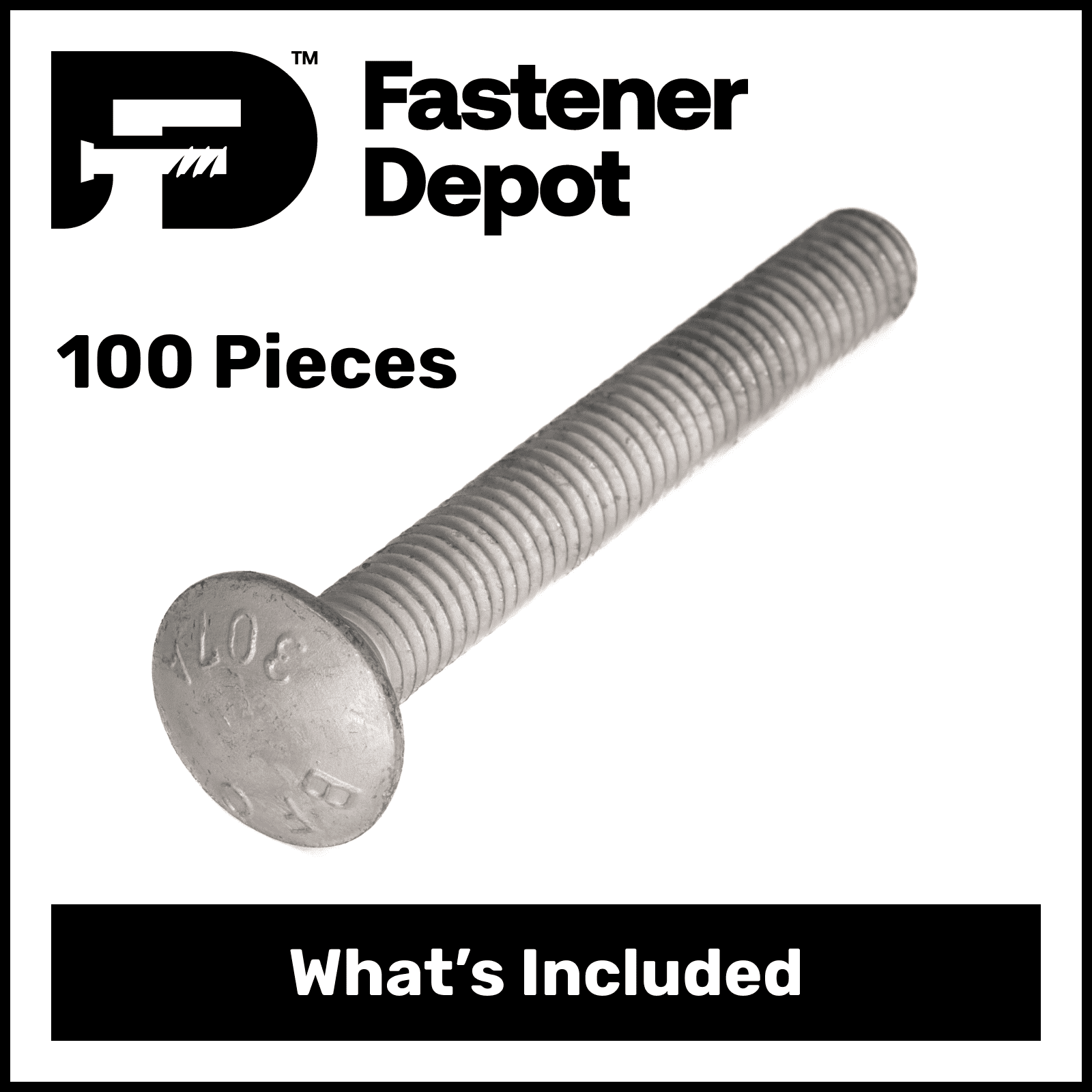 1/4"-20 x 2" Hot Dipped Galvanized Carriage Bolt, Grade A, Full Thread, Quantity 100 - by Fastener Depot, LLC