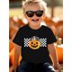 thumbnail image 1 of Halloween T-shirt - Boys' Halloween Checkered Pumpkin Graphic T-Shirt - White Casual Short Sleeve Tee with "Happy Halloween" Design, Perfect for Outdoor Fun & Festive Celebrations, Hall, 1 of 6