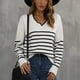 thumbnail image 5 of Suéter a rayas con cuello en V para mujer suéter informal de punto de manga larga Tops holgados para citas en casa y oficina ANGGREK Otros, 5 of 7