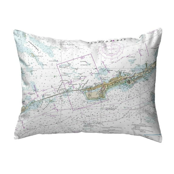 Betsy Drake Interiors Miami to Marathon & Florida Bay, FL Nautical Map Noncorded Indoor/Outdoor Pillow 11x14