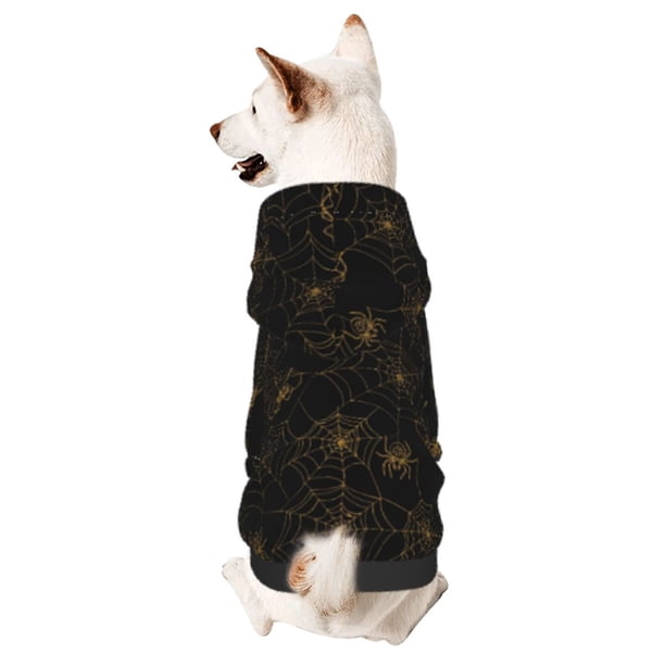Fotbe Gold Spiders And Cobwebs Sudadera con Estampado para Perros Pequeños – Suéter con Capucha para Mascotas, Tela Suave de Forro Polar con Bolsillo-X-Large