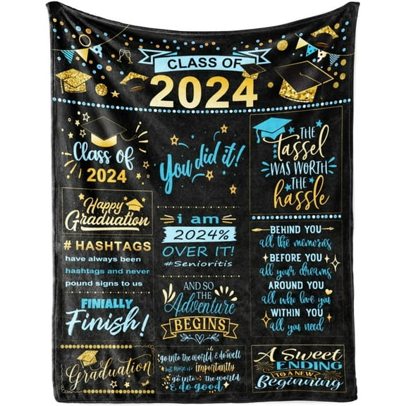2024 Graduation Gift Blanket - Perfect for Him or Her. Throw Blanket 50" x 60". Ideal Birthday, Christmas, & Valentine's Day Gifts