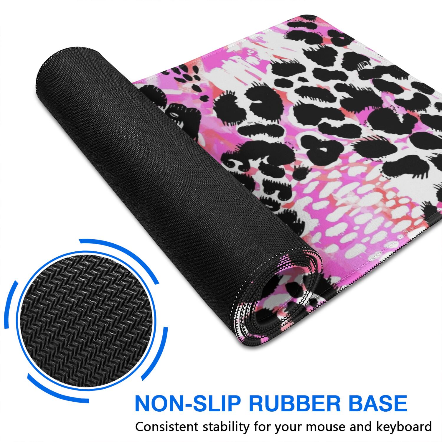 Long Mouse Pads for Desk,Pink Leopard Pattern Desk Mats on Top Of Desks, Desk Mouse Pad Extra Large with 3mm Non-Slip Base and Stitched Edge for Gaming,Office,Work,Home 47.3"x23.6"