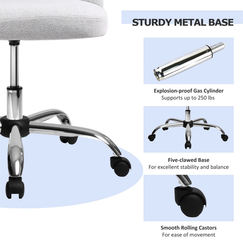 TINKLE WELL Modern Office Desk Chair, Rolling Vanity Swivel Task Chair with Wheels, Stylish Comfortable Armless Backrest for Home, Bedroom, Office, Study, Dark Gray