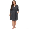 thumbnail image 3 of HN Women's Plus Size Comfy Loungewear 3/4 Sleeve V-Neck Bathrobe Robe Sleepwear Nightgown, 3 of 10