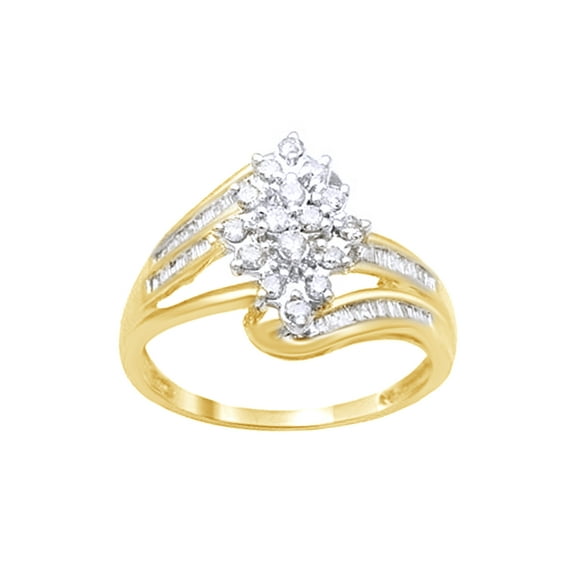 AFFY White Natural Diamond Cluster Ring In 10k Yellow Gold (0.5 Cttw)