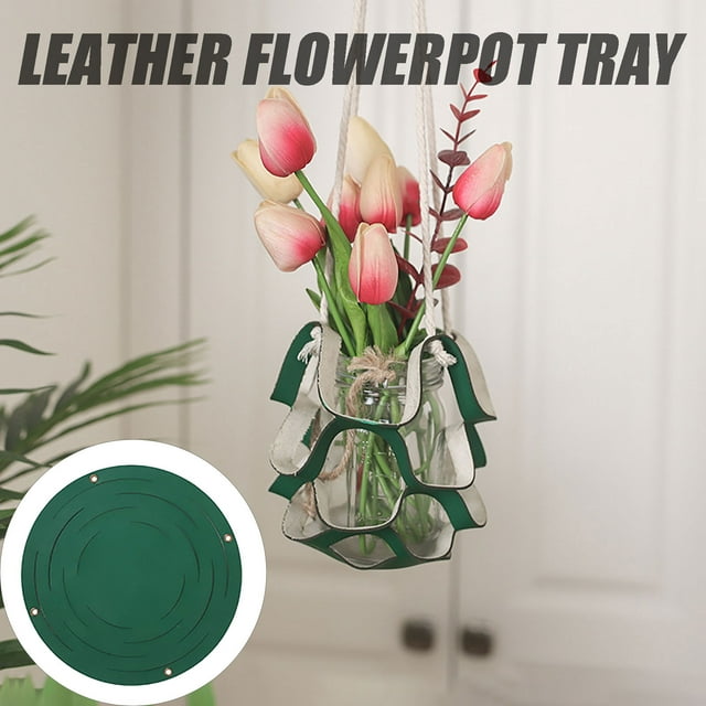 Leather Flowerpot Tray, Multi-Hollow Succulent Basket, 8-Inch Diameter, Rustic Design, for Home Decor, Wall Mount Planter, Natural Fiber Material, Modern Living Room, Office Desk Accessory Akmoler