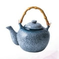 thumbnail image 4 of Japanese Style Teapot Exquisite Ceramic Tea kettle Creative Bamboo Handle Portable Tea Pot (Big Teapot Blue), 4 of 8