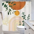 thumbnail image 4 of Orange Boho Mid Century Modern Shower Curtain for Bathroom Decor 72Wx72H Abstract Gold Leaves Minimalist Geometric Arch Sun Art Printed Fabric Polyester Waterproof 12 Pack Plastic Hooks, 4 of 6