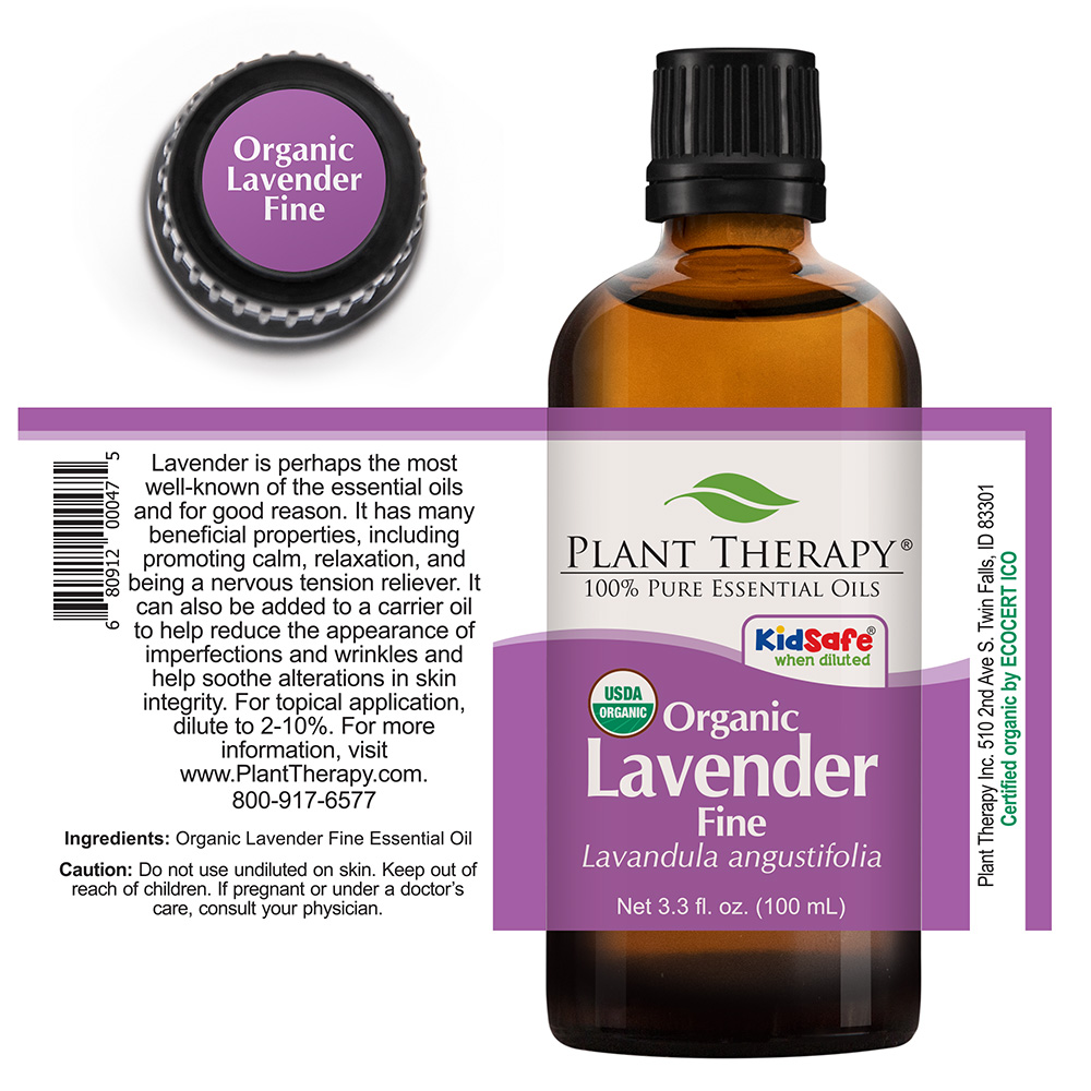 Plant Therapy Essential Oils Lavender Fine Organic 100 mL (3.3 oz) 100% Pure, Undiluted