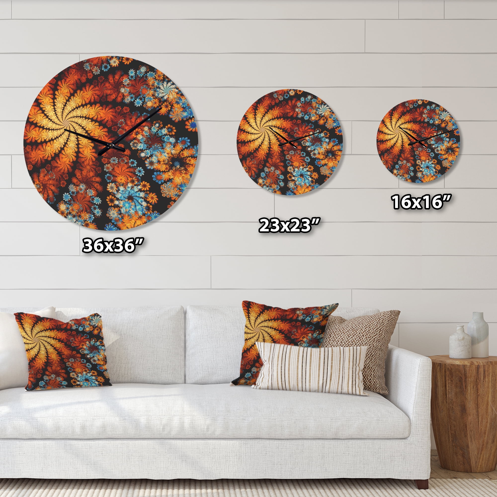 Designart 'Fractal Rotating Colorful Flowers ' Modern Wood Wall Clock