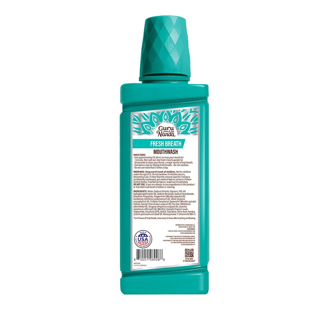 (3 pack) GuruNanda Fresh Breath Mouthwash, Wild Mint, 1 L
