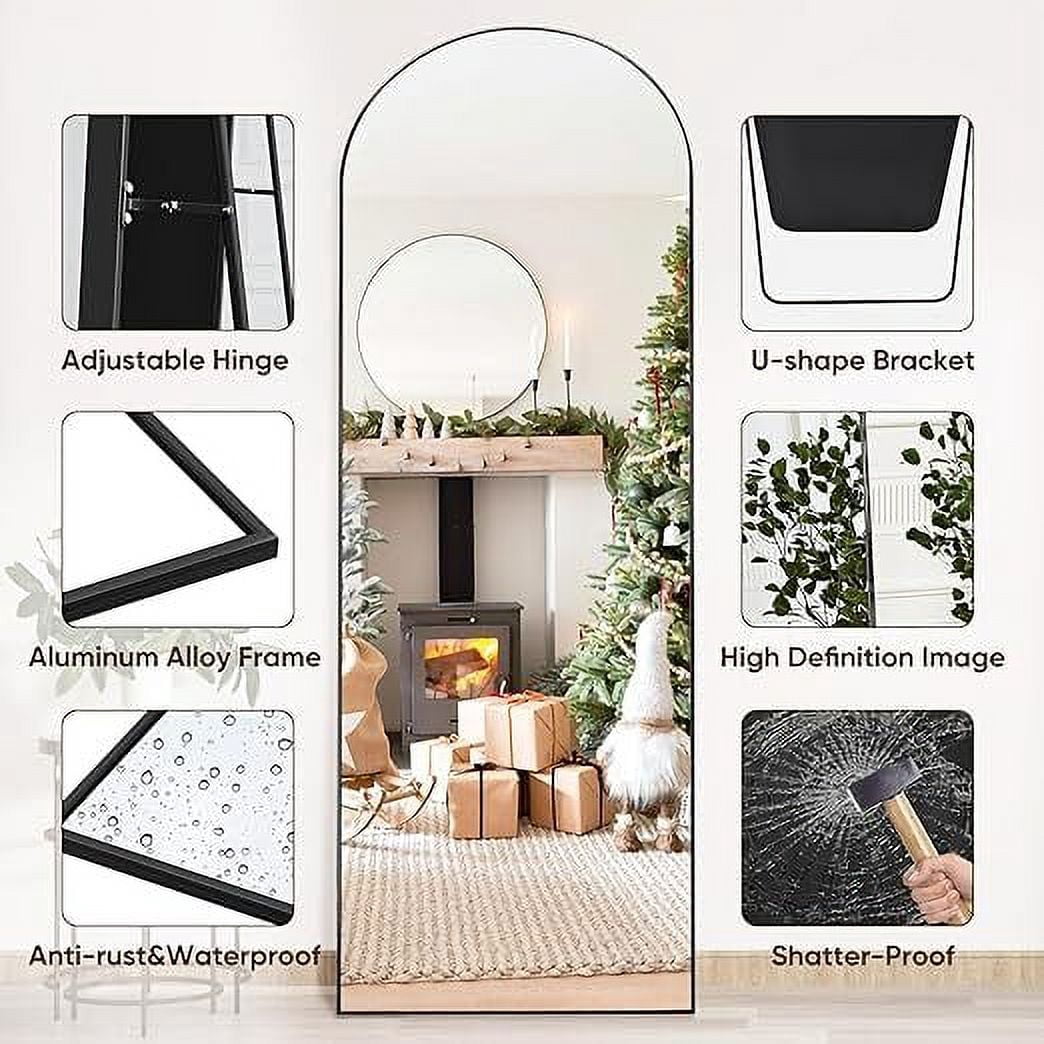 Cenovo 71.5"x 30" Arched Full Length Mirror Floor Mirror with Stand Wall-Mounted, Black