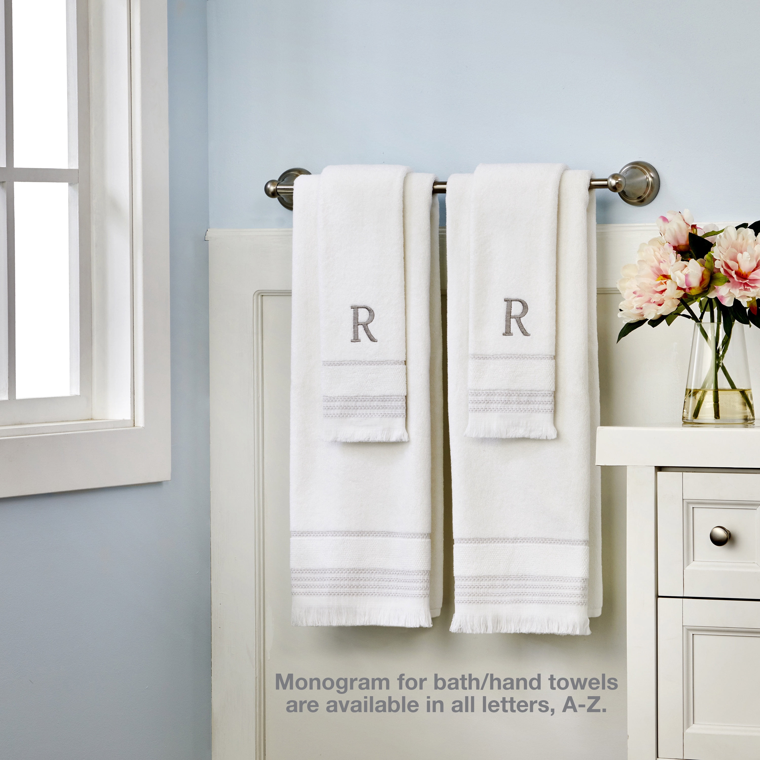SKL Home Casual Monogram Cotton Hand Towels (2-Pack), "K", White